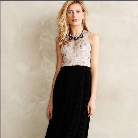 Anthropologie Nomad Morgan Carper Isobel Brocade Midi Dress Metallic Size 6 - Picture 2 of 15